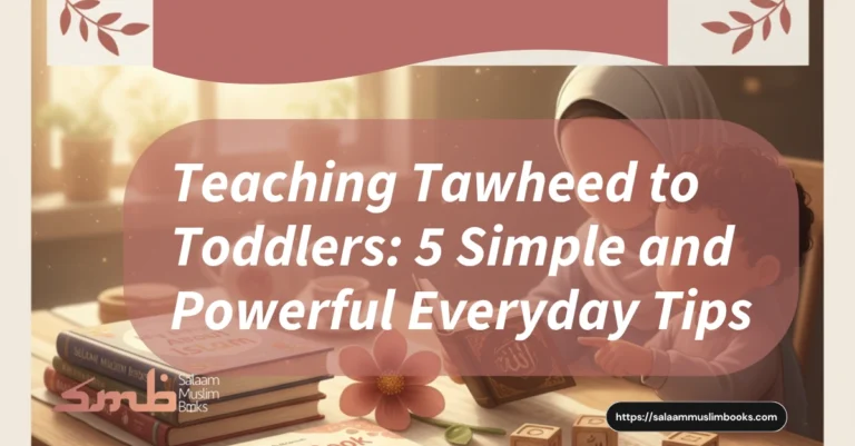 A Muslim parent and toddler in a simple, everyday moment, illustrating a gentle tip for teaching Tawheed to toddlers.
