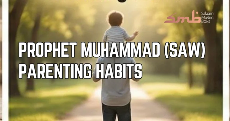 A father carrying his young child on his shoulders during a walk outdoors, seen from behind, embodying gentle Prophet Muhammad parenting habits.